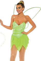 Forest Fairy Elf Cosplay Wing Petal Hem Halloween Party Mini Dress - Light Green