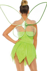 Forest Fairy Elf Cosplay Wing Petal Hem Halloween Party Mini Dress - Light Green