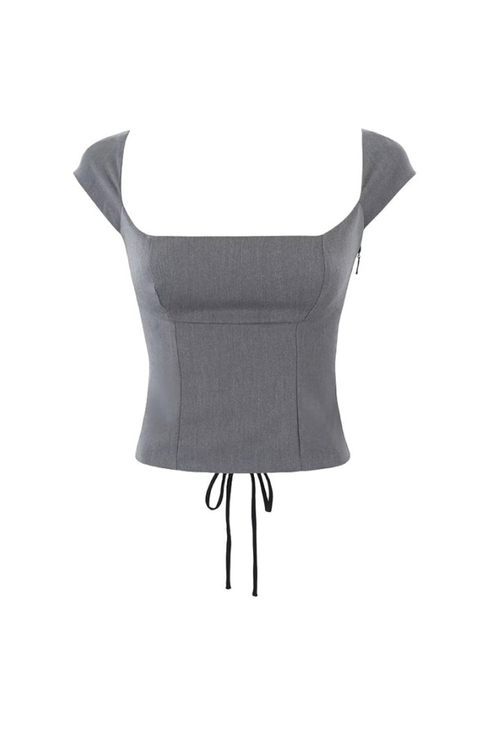トップス LACE SQUARE HEART NECK SHORT SLEEVE GREY LACE SQUARE HEART NECK SHORT SLEEVE GREY | ファッション通販