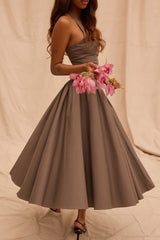 Glamorous Halter Sweetheart Drop Waist Gathered Summer Midi Sundress