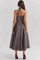 Glamorous Halter Sweetheart Drop Waist Gathered Summer Midi Sundress