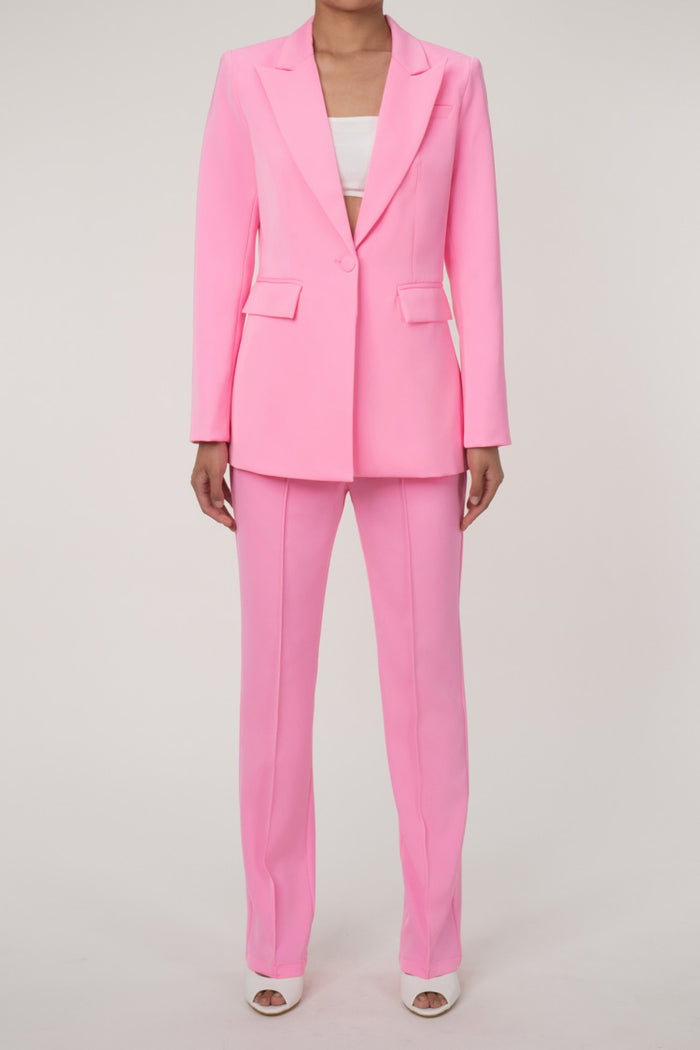 Glamorous Lapel One Button Cinch Waist Blazer Two Piece Skinny Pant Su Rosedress