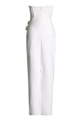 Glamorous Rosette Pleated Strapless Bandage Bodycon Evening Maxi Dress