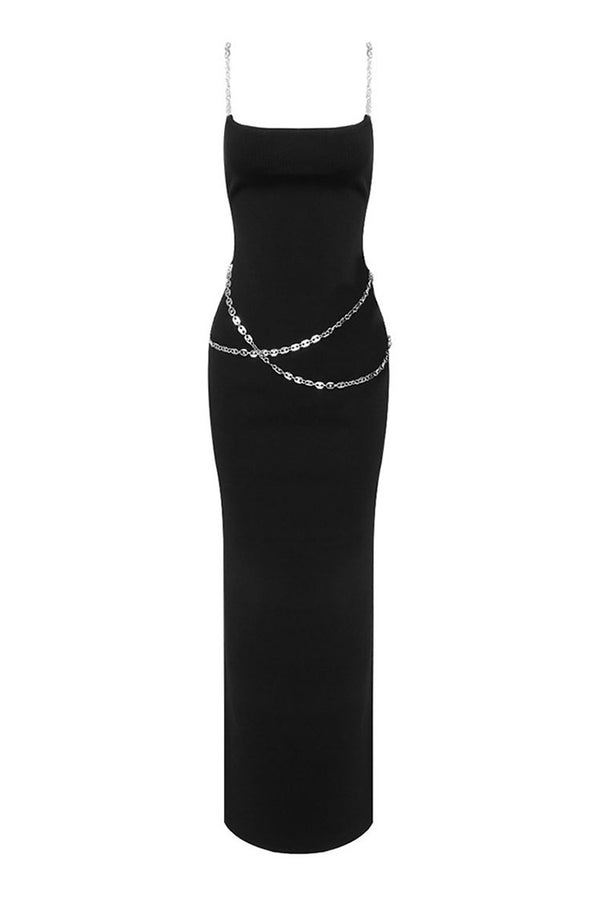 Goddess Chain Link Bandage Knit Sleeveless Bodycon Slip Evening Maxi Dress