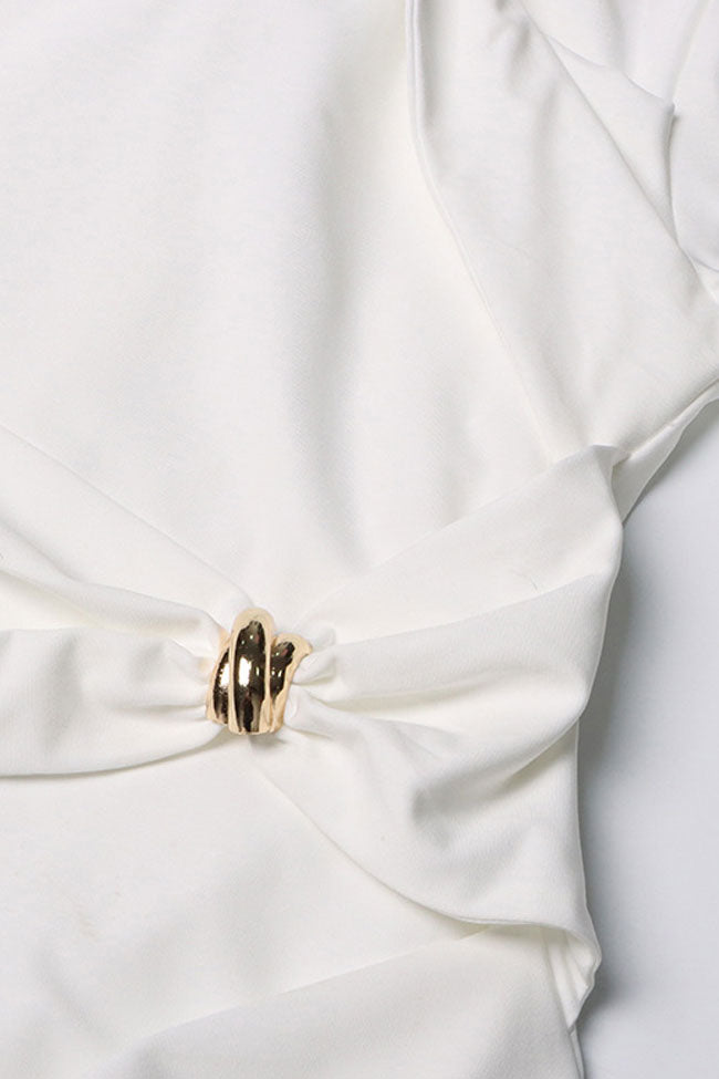 Graceful Metallic Knot Ruched Detail Jersey Fishtail Evening Maxi Dress