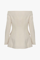 Graceful Off Shoulder Long Sleeve Zip Up Button Down Cinch Waist Blazer
