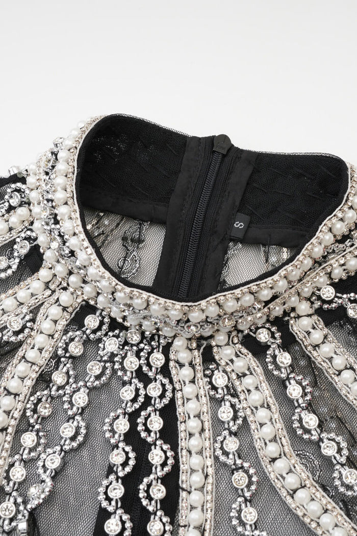 約5.3万円 タグ付 Arobe Pearl Frill Dress BLACK luxury-crystal-pearl-beaded-