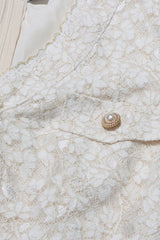 Luxury Lurex Lace Scalloped V Neck Pearl Belt Fishtail Cocktail Midi Dress