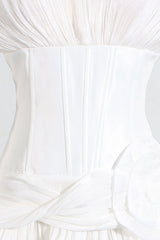 Luxury Lurex V Neck Pleated Rosette Corset Tiered Party Mini Dress