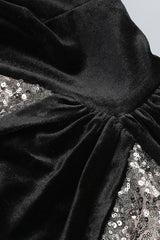 Luxury One Shoulder Draped Scarf Cutout Velvet Sequin Evening Maxi Dress