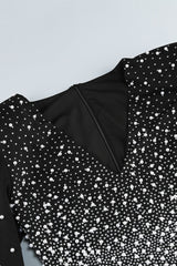 Luxury Pearl Beaded Rhinestone V Neck Long Sleeve Evening Maxi Dress