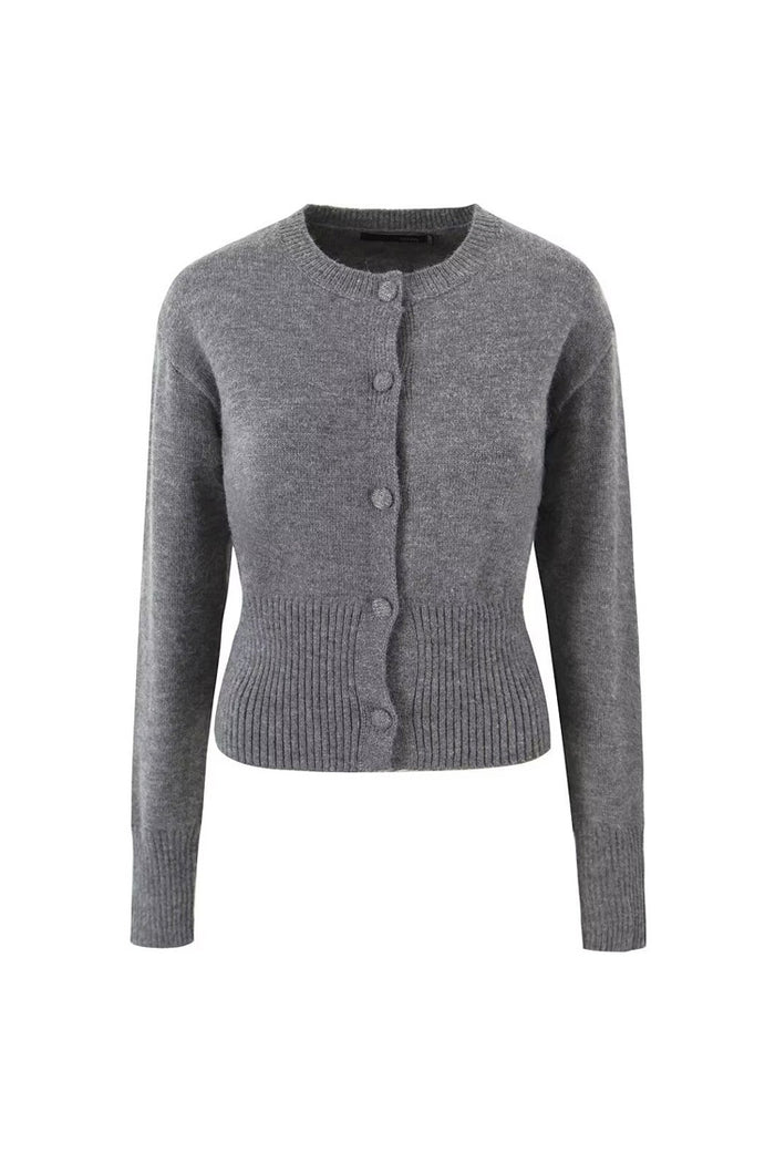 Minimalist Crewneck Long Sleeve Button Up Ribbed Knit Crop Minimalist Crewneck Long Sleeve Button Up Ribbed Knit Crop