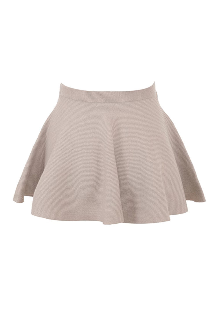 Minimalist Monochromatic High Waist Flounce A Line Ribbed Knit Mini Skirt