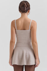 Minimalist Monochromatic High Waist Flounce A Line Ribbed Knit Mini Skirt