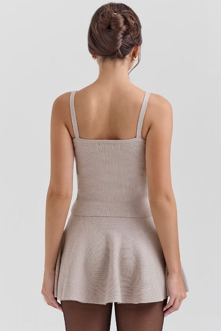 Minimalist Monochromatic High Waist Flounce A Line Ribbed Knit Mini Skirt