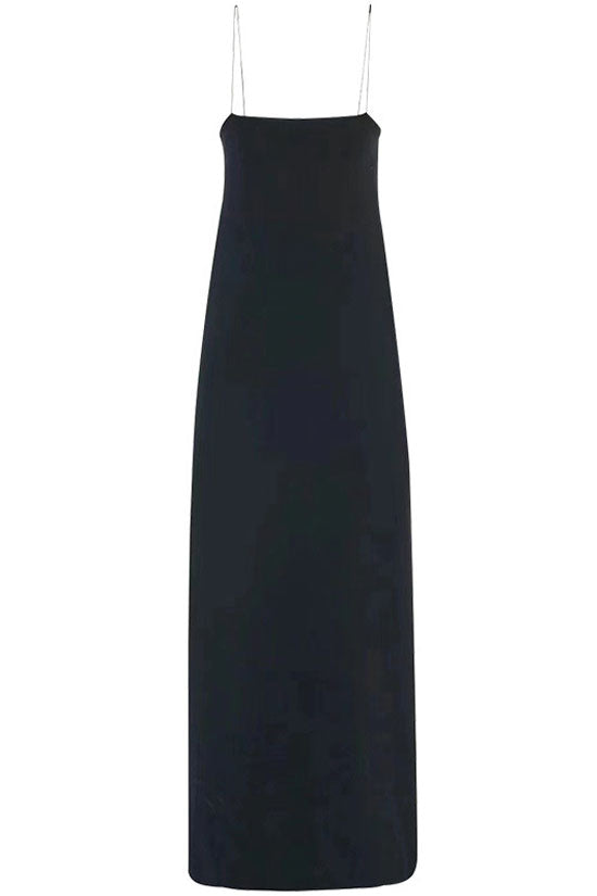 Minimalist Pocket Trim A Line Cotton Blend Summer Cami Maxi Sundress - Black