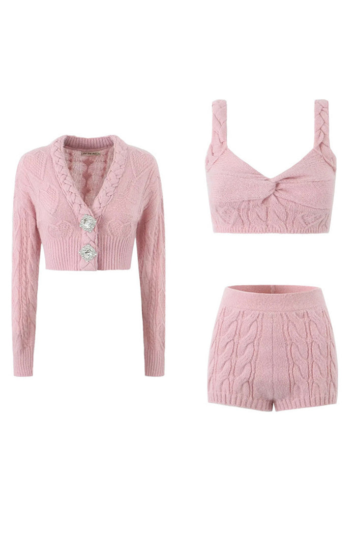 Cropped sweater with cable knit and perforations - Creamy