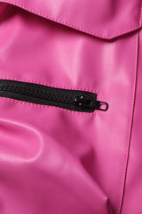 Modern Bicolor Zipper Pocket High Waist Straight Leg Leather Cargo Pants