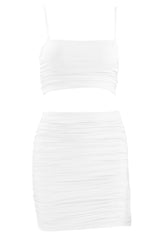 Night Out High Waist Ruched Bodycon Mini Two Piece Dress - White