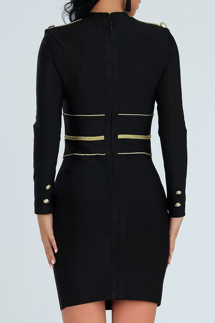 Noble Mock Neck Rope Trim Long Sleeve Bandage Bodycon Party