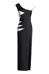 Refined Off Shoulder V Neck Cutout Bandage Bodycon Slit Formal Maxi Dress