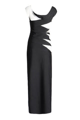 Refined Off Shoulder V Neck Cutout Bandage Bodycon Slit Formal Maxi Dress