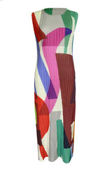 Relaxed Color Block Sheath Pleated Sleeveless Midi Dress - Multicolor