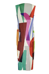 Relaxed Color Block Sheath Pleated Sleeveless Midi Dress - Multicolor