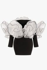 Romantic Contrast Rosette Off Shoulder Bodycon Jersey Party Mini Dress
