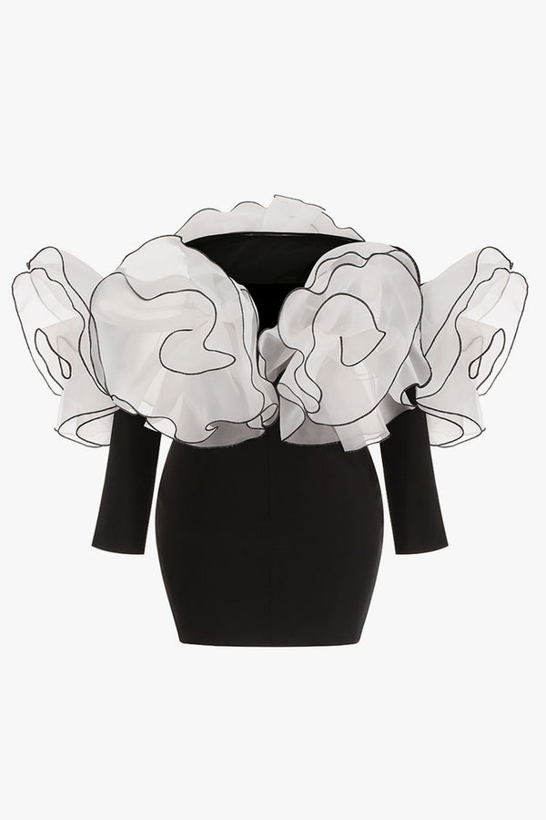 Romantic Contrast Rosette Off Shoulder Bodycon Jersey Party Mini Dress