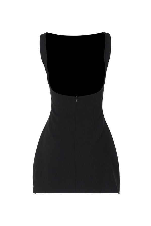 Sculpted Boat Neck Sleeveless Cinch Waist Bubble Party Micro Mini Dress
