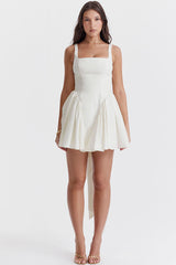Sexy Bow Tie Backless Ruched Fit & Flare Summer Mini Sundress - White