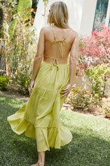 Sexy Bow Tie Backless Smocked Tiered Ruffle Beach Vacation Midi Sundress