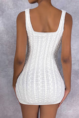 Sexy Cable Knit Sleeveless Mini Sweater Dress - White