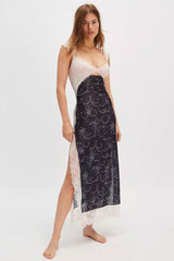 Sexy Floral Print Scalloped Lace Cap Sleeve Cutout Summer Slip Midi Dress