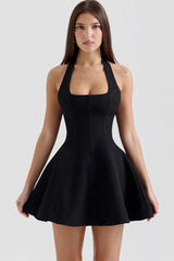 Sexy Halter Bow Tie Ladder A Line Flare Hem Sleeveless Party Mini Dress