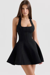 Sexy Halter Bow Tie Ladder A Line Flare Hem Sleeveless Party Mini Dress