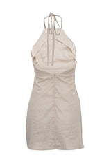 Sexy Halter Tie Open Back Sleeveless Linen Blend Micro Mini Dress