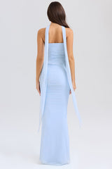 Sexy Mesh Scarf Strapless Crop Corset Ruched Maxi Skirt Two Piece Dress