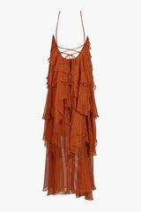 Sexy Rosette Backless Laced Back Layered Ruffle Chiffon Vacation Maxi Dress