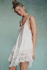 Sexy Scoop Neck Sleeveless Tiered Ruffle Lace Satin Summer Slip Mini Dress