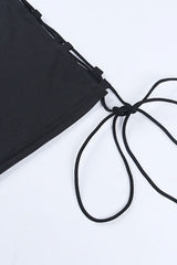 Sexy Square Neck Spaghetti Strap Lace Up Side Bodycon Club Midi Dress - Black