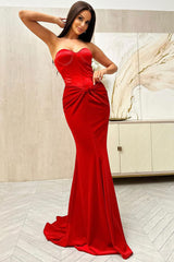 Sexy Sweetheart Satin Top Bowknot High Waist Fishtail Two Piece Maxi Dress - Red