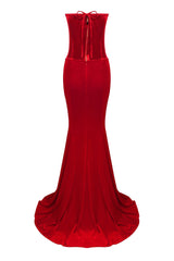 Sexy Sweetheart Satin Top Bowknot High Waist Fishtail Two Piece Maxi Dress - Red