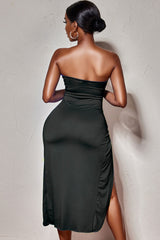 Sexy Tie Front Cutout Twist High Split Strapless Club Mini Dress - Black