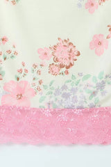 Sexy V Neck Cutout Lace Mesh Sleeveless Floral Print Split Slip Maxi Dress