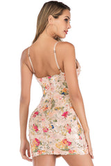 Sexy V Neck Spaghetti Strap Sleeveless Floral Sequin Party Mini Dress - Floral