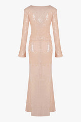 Shimmering Sequin Tie Front Jacket Fishtail Maxi Skirt Matching Set