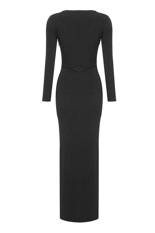 Sparkly Butterfly Long Sleeve Ruched Cutout Bodycon Evening Maxi Dress