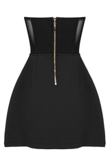 Sparkly Crystal Heart Shape Semi Sheer Strapless Party Mini Dress - Black